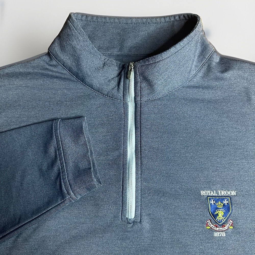 Peter Millar Perth 1/4 Zip Pullover Mens Large Blue Gray Royal Troon Golf 1878